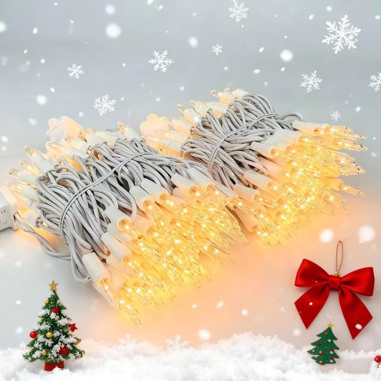 Christmas Lights Warm White,Incandescent Light String White Wire Indoor Outdoor, 200 Counts(2x100) 45 FT Length,Tree Light, Holiday Decorations in Party Yard,Spring Summer (White-Warm White)