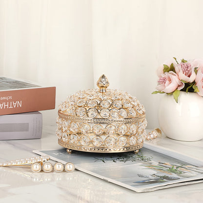 Hipiwe Crystal Jewelry Box Jewelry Trinket Organizer Box Gold Treasure Box Luxury Home Decor Ring Earrings Storage Holder Keepsake Box for Women,X-Large