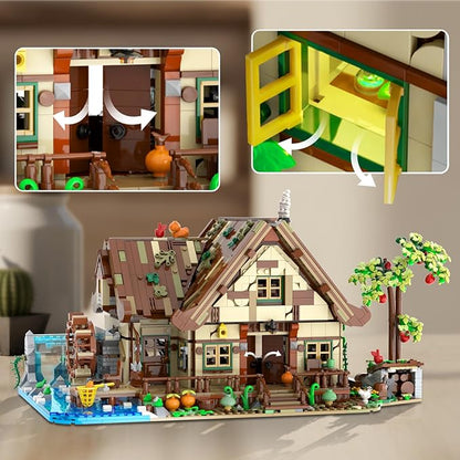 Wood Cabin Building Set with Light 2570 PCS Wooden Forest House Mini Building Block Toy with Waterwheel Pond Animals Big House Construction Model for Adults Teens Kids Boys Girls 10-12+