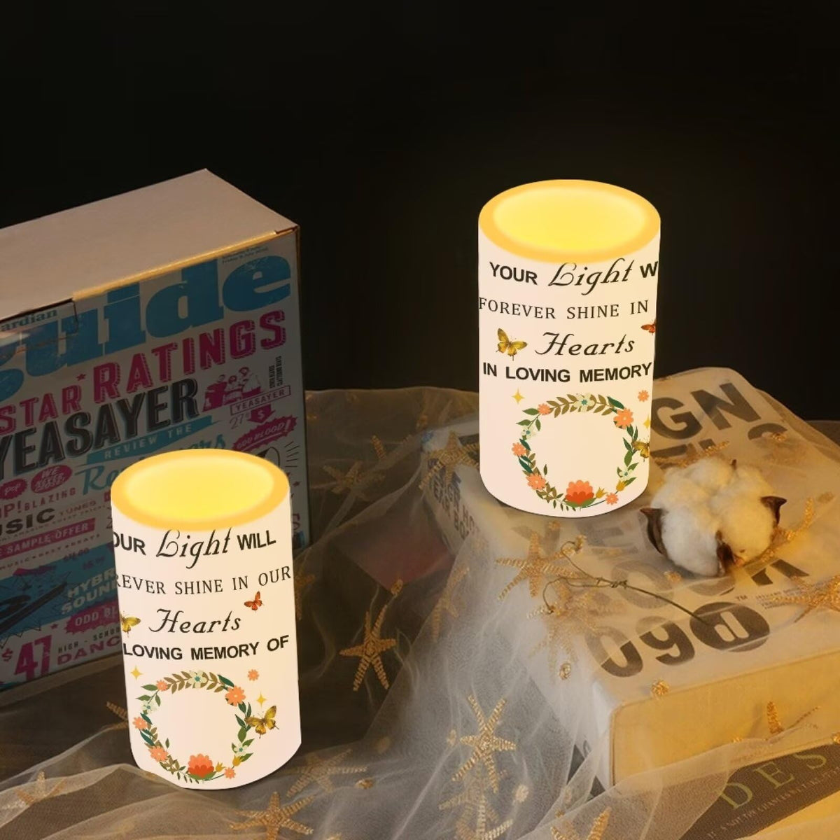 Luarisgur Personalized LED Memorial Candle for Loss of Loved One 2 Pack 6 x 3 inch Flameless Candles Pink Battery Operated Candles with Multicolor Timer Remote Control Flameless LED Fake Candles