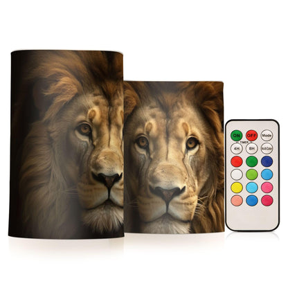 VEKELEE Lion King Flameless Candles, 2 PCS Battery Operated LED Candles with Timer Remote Control Flickering Pillar Candle for Home Holiday Party Decoration