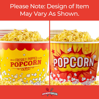 Greaseproof, Retro 85oz Popcorn Buckets 150 Pack. Durable Pop Corn Tubs in Red Yellow. Large Disposable Containers Perfect For Movie Night, Theme Party, Theater, Carnivals & Fundraisers