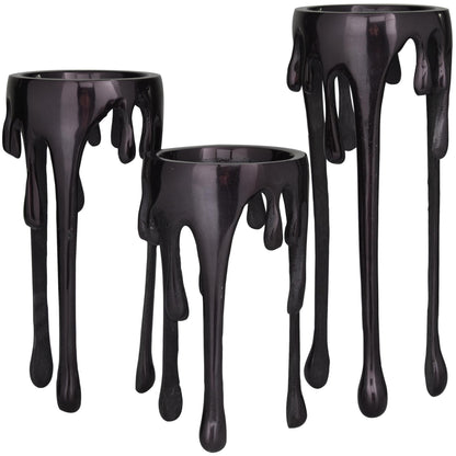 CosmoLiving by Cosmopolitan Aluminum Metal Decorative Candle Holder Pillar Candle Stand with Dripping Melting Designed Legs, Set of 3 Candlestick Holder 12", 10", 8"H, Black