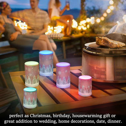 senya Christmas Lights Flameless Candles Christmas Trees Snowflakes Print Pillar Candles Set of 2 Battery Operated Remote Control Warm Lights Home Decor