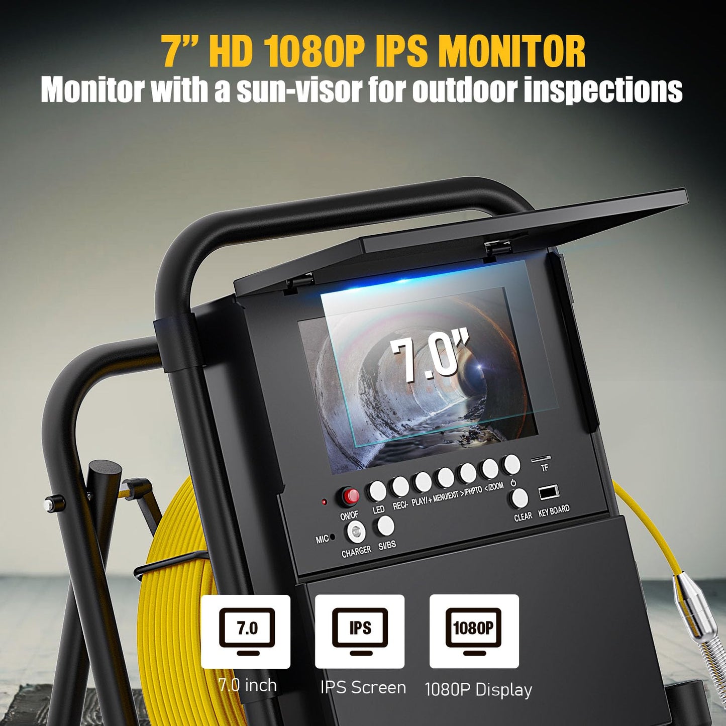 Sewer Camera 100ft Sewer Inspection Camera with Distance Counter and Keyboard 7" Screen IP68 Waterproof Industrial Endoscope Snake Camera 17MM Drain Pipe Inspection Camera