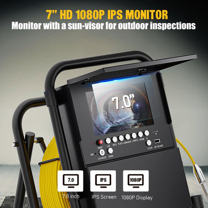 Sewer Camera 100ft Sewer Inspection Camera with Distance Counter and Keyboard 7" Screen IP68 Waterproof Industrial Endoscope Snake Camera 17MM Drain Pipe Inspection Camera