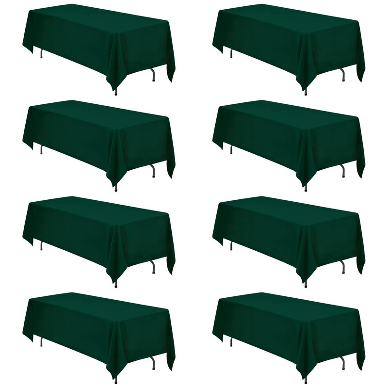 BRILLMAX 8 Pack Hunter Green Tablecloths 70 x 120 Inch for 6ft & 8ft Rectangle Tables - 150 GSM Polyester Fabric, Universal Fit, Water, Stain & Wrinkle Resistant Cloth Cover for Wedding Banquet