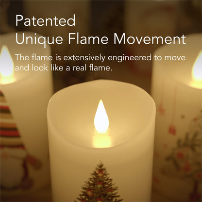 Softflame Christmas Flameless Candles with Remote Control, 3"x 5"Battery Operated Flickering 3D Wick Real Wax Pillar Christmas Tree Candle