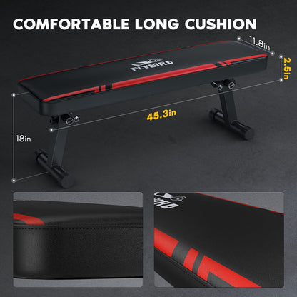 FLYBIRD Flat Bench, Foldable Flat Weight Bench Easy Assembly for Strength Training Bench Press, 600/1000 LBS 2 Versions