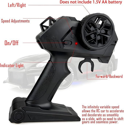 1:24 RC Drift 2.4GHz with LED Light Race Car Toys for Boys and Girls Aged 6+ Speed Adjustable up to 23Km/H High-Speed RC Racing Cars Toy Gift for Boys &amp Girls (Black)