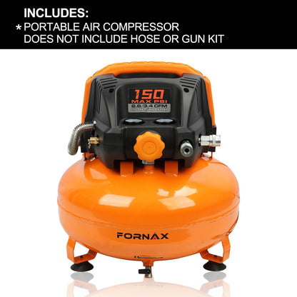 FORNAX Pancake Air Compressor with two couplers, 6 Gallon Portable Electric air compressor, 150 PSI, Oil -Free Air Compressor