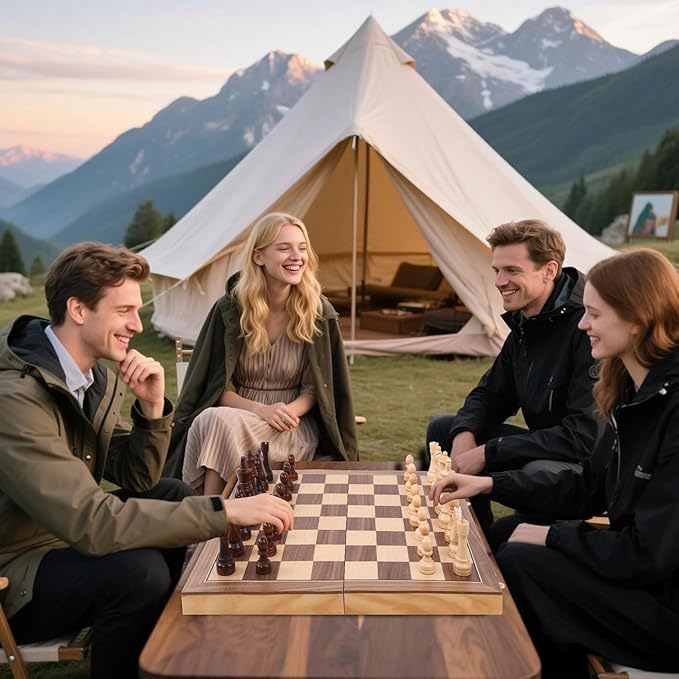 15 Staunton Chess Set with Travel Case - Professional Tournament Wooden Board 2 Extra Queens &amp Storage Bag for Dad Portable Magnetic Chess Game for Camping/Clubs