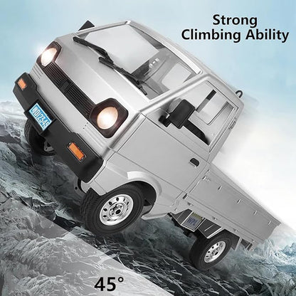 WPL D12 RC Kei Truck 1:10 Scale Remote Control Drift Car 2.4GHz All Terrain Off Road Pickup Truck Crawler with Brushed Motor LED Headlights 2 Batteries RTR for Adults (White)