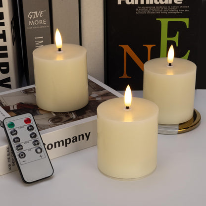 SEHNSY Ivory Flameless Candles Set of 3, 3x3 Real Wax LED Candles with Remote & Timer, Safe Battery Operated Candlelight for Homes with Kids & Pets, Warm Ambient Lighting for Home Decor