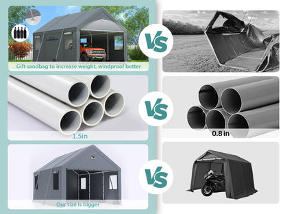 2 Car Carports Heavy Duty 20X20 FT,Carport Canopy,Car Port with 180G Removable Side Walls,Portable Car Port Garage,Car Shelter All Weather,Gray