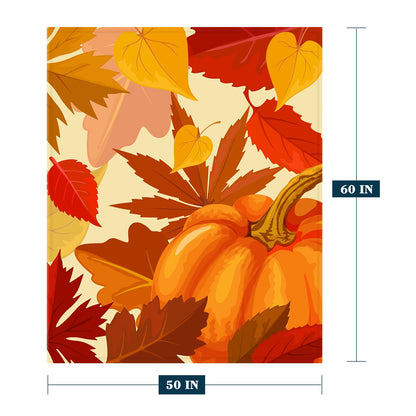 Neatee Living Fall Decorative Throw Blanket Orange Thanksgiving Autumn Pumpkin LeavesThrow Blanket for Couch Sofa Bed Outdoor Lightweight Fuzzy Soft Plush Fleece Lap Blankets and Throws 50x60