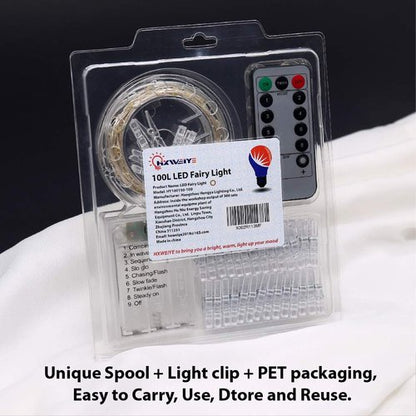 HXWEIYE Warm White Photo Clips String Light, Timer & 8 Modes, 33Ft 100LEDs Battery Powered Fairy Light with 52 Clear Clips & 12 Hooks on Wall for Hanging Picture,Bedroom Party
