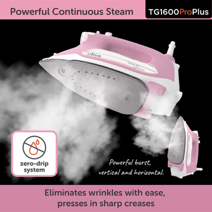 Oliso TG1600 Pro Plus 1800 Watt SmartIron with Auto Lift & Oliso Solemate Silicone Iron Soleplate Protector for TG Series Irons, Pink