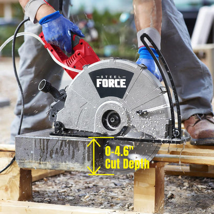 Steel Force KPC 3551 Portable 14" Wet/Dry Electric Corded Circular Concrete Saw/Power Angle Cutter 2600W w/Water Line & Guide Roller (With Blade)