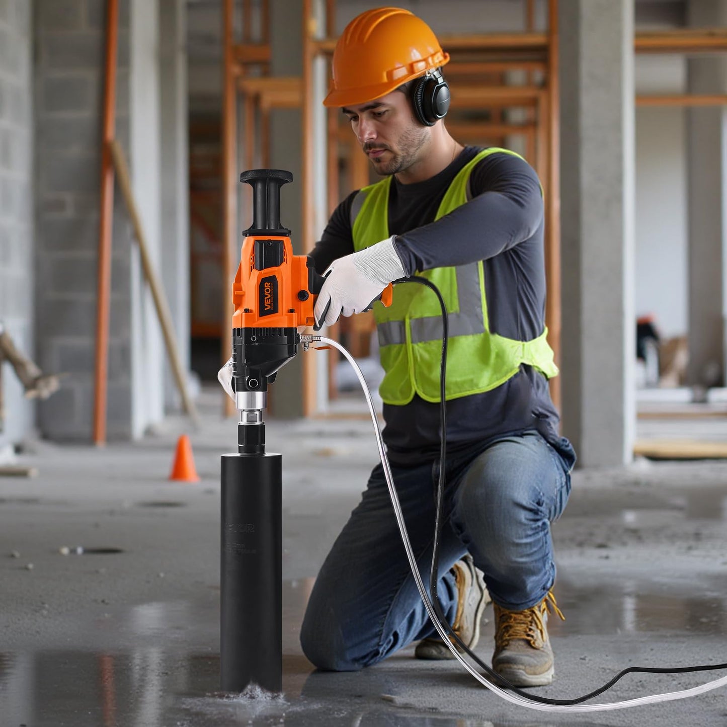 VEVOR Diamond Core Drilling Machine, 0.8-6.3 in Drilling Diameter, Handheld Dry and Wet Concrete Core Drill Rig with 4 Drill Bits, 0-1800RPM Variable Speed, UNC1 1/4-7, for Concrete Brick Stone, 2000W
