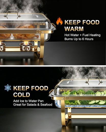 Chafing Dishes for Buffet, 4 Pack 9 QT Rectangular Stainless Steel Catering Chafer with Lids, Buffet Servers and Warmers, Food Warmers for Parties Buffet, Home, Wedding, Christmas Gatherings, (Golden)