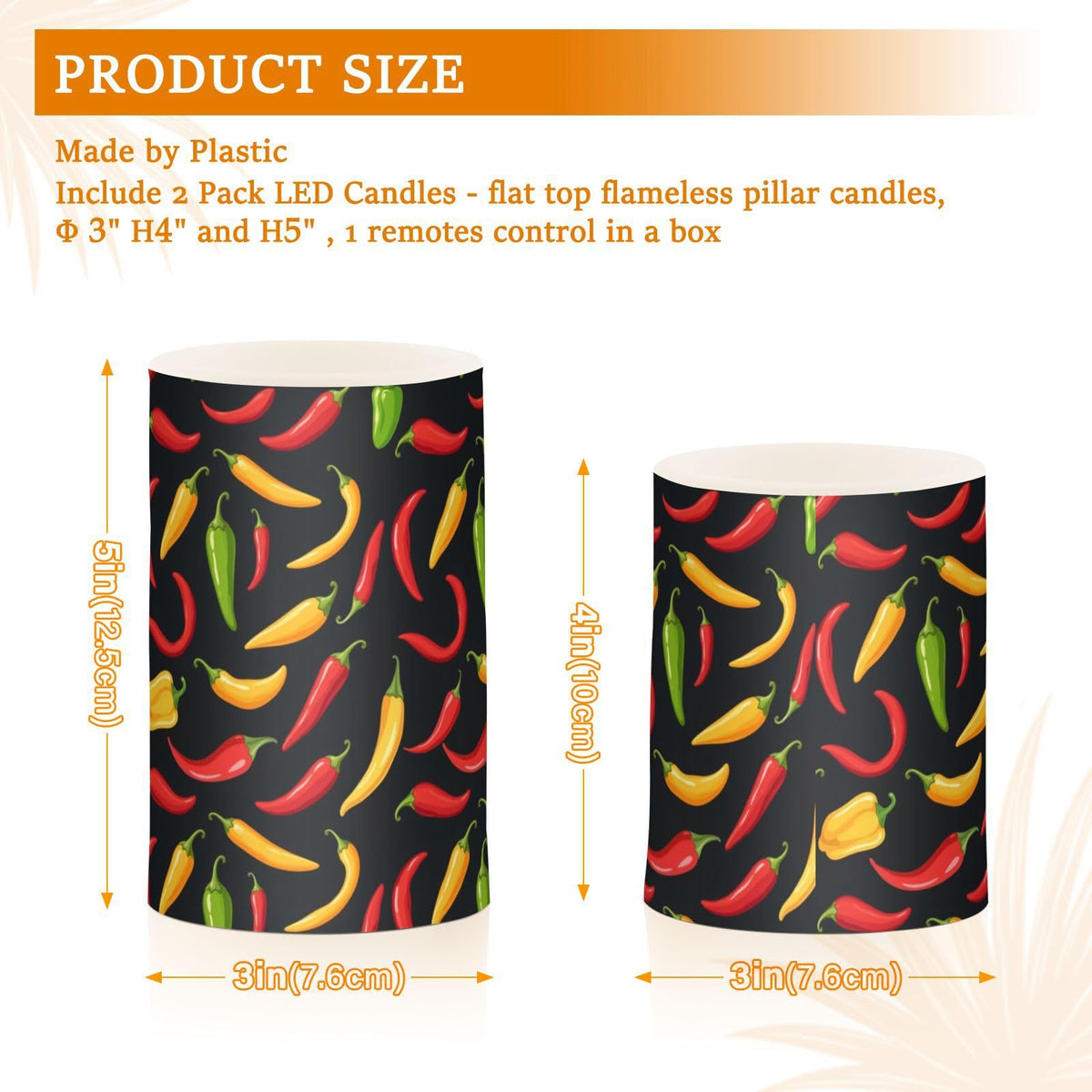 Pigsaly Flameless Candles Battery Operated Spicy Vegetables Hot Pepper Chilli Flickering Led Pillar Candles with Remote Control Colour Changing Warm Light Candles for Halloween Christmas Wedding