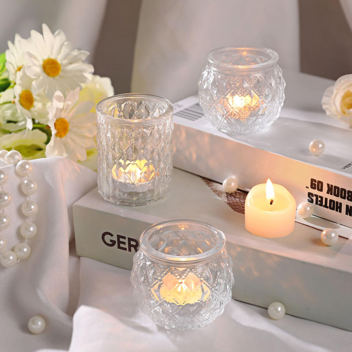 DARJEN Clear Votive Candle Holders Set of 36- Round Glass Candle Holders Bulk for Tea Light Candle, Embossed Candle Votives for Wedding Centerpiece, Various Parties & Home Decor