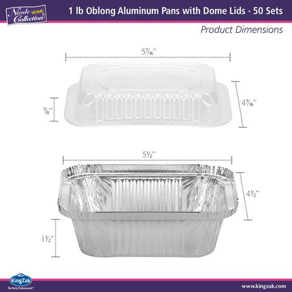 Aluminum Pans With Plastic Dome Lids - 50 Count - 1LB Oblong Pans (5"x4")- To Go Containers With Lids - Disposable Tin Foil Pans - Perfect For Catering, Meal Prep, Baking, Freezer Safe