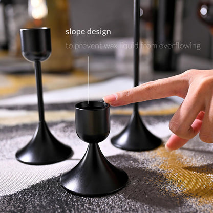 idyllictime Candle Holder Metal Heavy Base for Room Décor Christmas Decorations Party Wedding Halloween Black, 1 Set (3 Pcs)