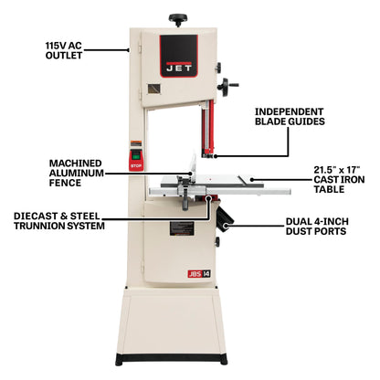 JET 14-Inch Woodworking Bandsaw, 1-3/4 HP, 115/230V 1Ph (Model JWBS-14SFX)