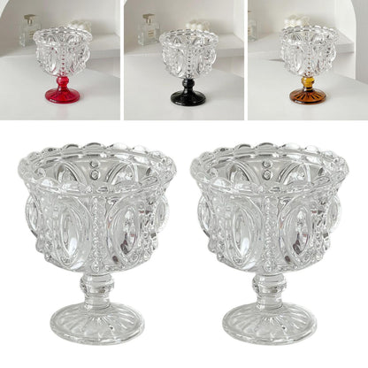 Boxonly Clear Crystal Dessert Goblet Set of 2 - Vintage Style 250ml Embossed Glass, 4.7"x3.9" / 12cmx10cm Footed Cups for Ice Cream & Sweets