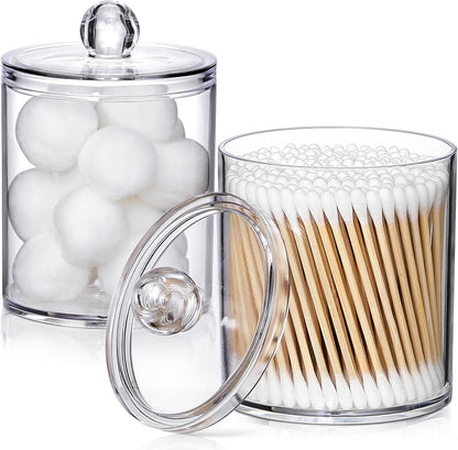 Skiennix Acrylic Qtip Holder Dispenser - Clear Plastic Canister Set for Cotton Swabs & Makeup Storage