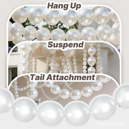 PartyWoo Pearl White Linking Balloons 100pcs 12 Inch White Link Balloon for Anniversary Retirement Wedding Graduation Baby Shower Birthday Gender Reveal Engagement Party Decorations White-W14