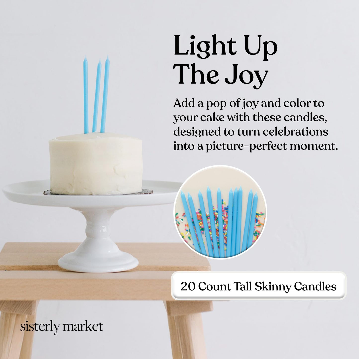 Sisterly Market 20 Count Tall Skinny Blue Solid Birthday Cake Candles for Birthday Wedding Party Cakes Decorations