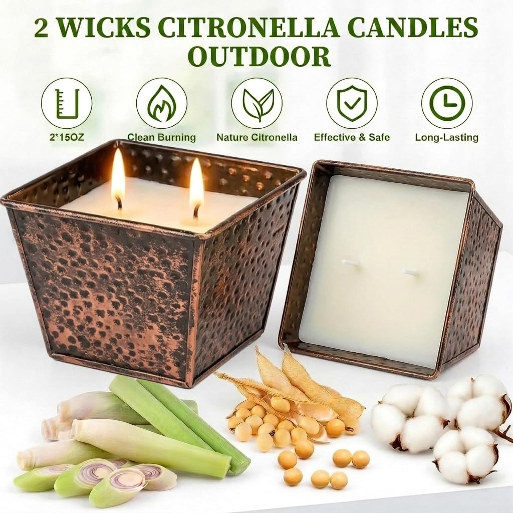 Citronella Candles Indoor Outdoor - 2 Pack - 25oz Large Citronella Scented Candle, Natural Soy Wax Candle for Summer 100-Hour Long Burning with Double Wick, Black Gold