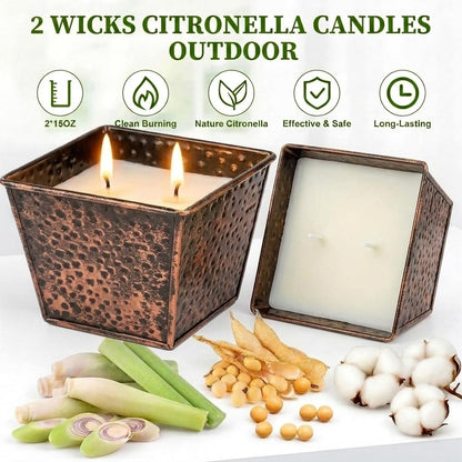 Citronella Candles Indoor Outdoor - 2 Pack - 25oz Large Citronella Scented Candle, Natural Soy Wax Candle for Summer 100-Hour Long Burning with Double Wick, Black Gold