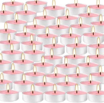 Howemon Pink Rose Scented Tealight Candles - 4 Hours - Giant 100 Bulk Packs - Smokeless Tea Lights for Valentine's Day, Weddings, Christmas, Home Decorative
