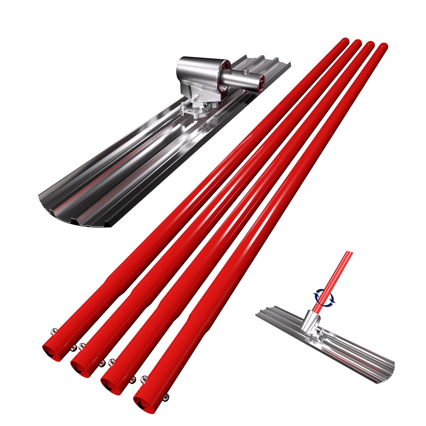 RUPERTOOL Aluminum Magnesium Alloy Concrete Float 48 x 8 inch, Round End, with Adjustable Bracket, 56 inch Float Extendable Handles x 4, Screeding and Finishing Tool Kit
