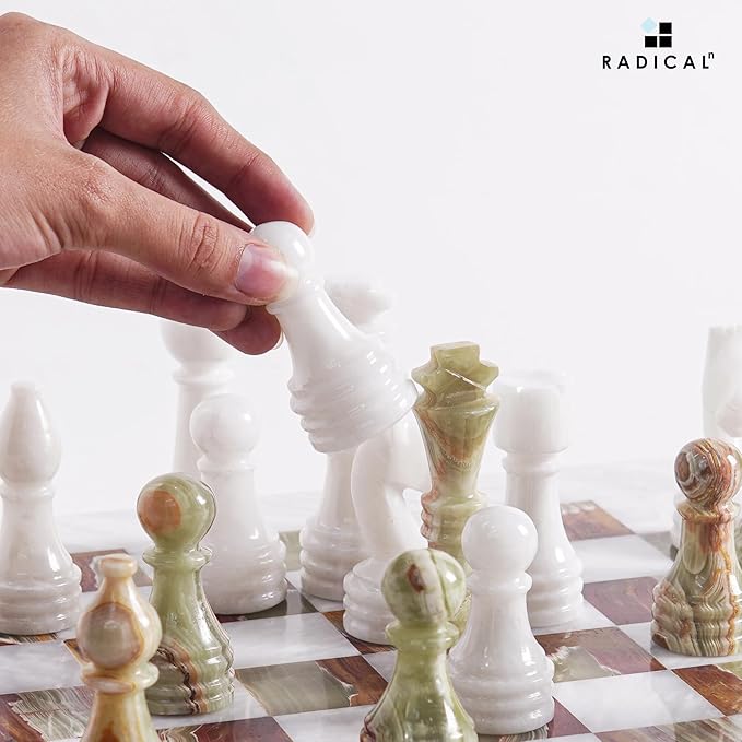 Radicaln Marble Chess Figures 3.5'' Inches White and Green Handmade Marble Chess Pieces for Board Game Figures &amp Board Travel Set for Adults