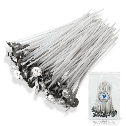 6-Inch White Cotton Candle Wicks 100-Pack - Pre-Waxed with Tabs for DIY Candle Making - Premium Candle Wick Supplies
