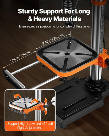 VEVOR 12 in Benchtop Drill Press, 5 Amp 120V, Variable Speed Cast Iron Bench Drill Press, 12 in Swing Distance 0-45° Tiltling Worktable with Laser Work Light, Tabletop Drilling Machine for Wood Metal