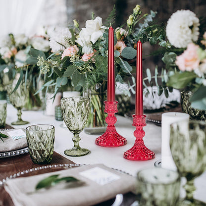 Glass Candle Holder, 2PCS Decorative Candle Sticks Pillar Candle Stand for Formal Events Wedding Party Table Centerpieces Home Decoration, Red