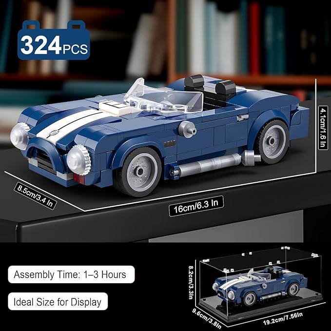 HIGH GODO Sports Car Building Set for Adults Classic Racing Car Collectible Decor Model Kit with Display Box Cool Vehicles Gifts for Adults and Teens Age 14+ (324 Pieces)