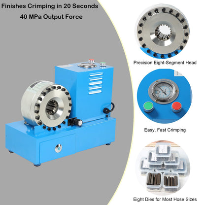 Electric Hydraulic Hose Crimper Tool 110V with 8 Dies, Portable Crimping Machine for R1 R2 Hydraulic Hoses, Automotive AC Line, Multi-Diameter Fuel Line Crimper Kit