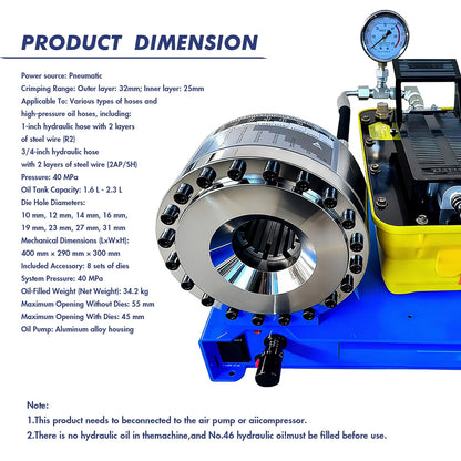 Pneumatic Hydraulic Hose Crimping Machine with 8 Sets of Dies, 40MPa System Pressure, suitable for high-pressure hydraulic hoses and pipes (Plastic Pump Casing)