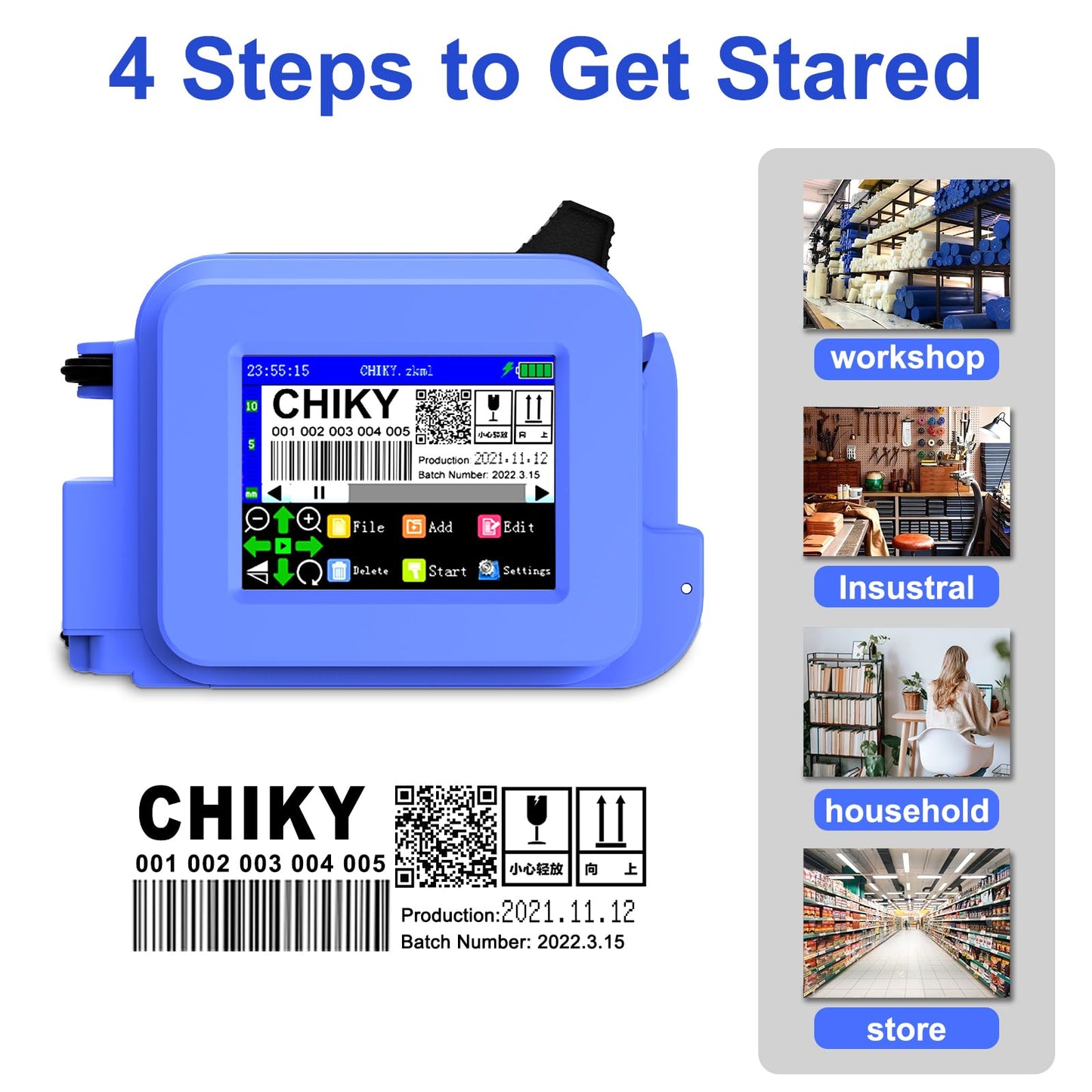 CHIKYTECH Upgraded Mini Inkjet Printer for All Materials, Portable Printing Machine for Date Time Barcode Logo Qrcode Batch Number Image Icons (Mini Inkjet Printer)