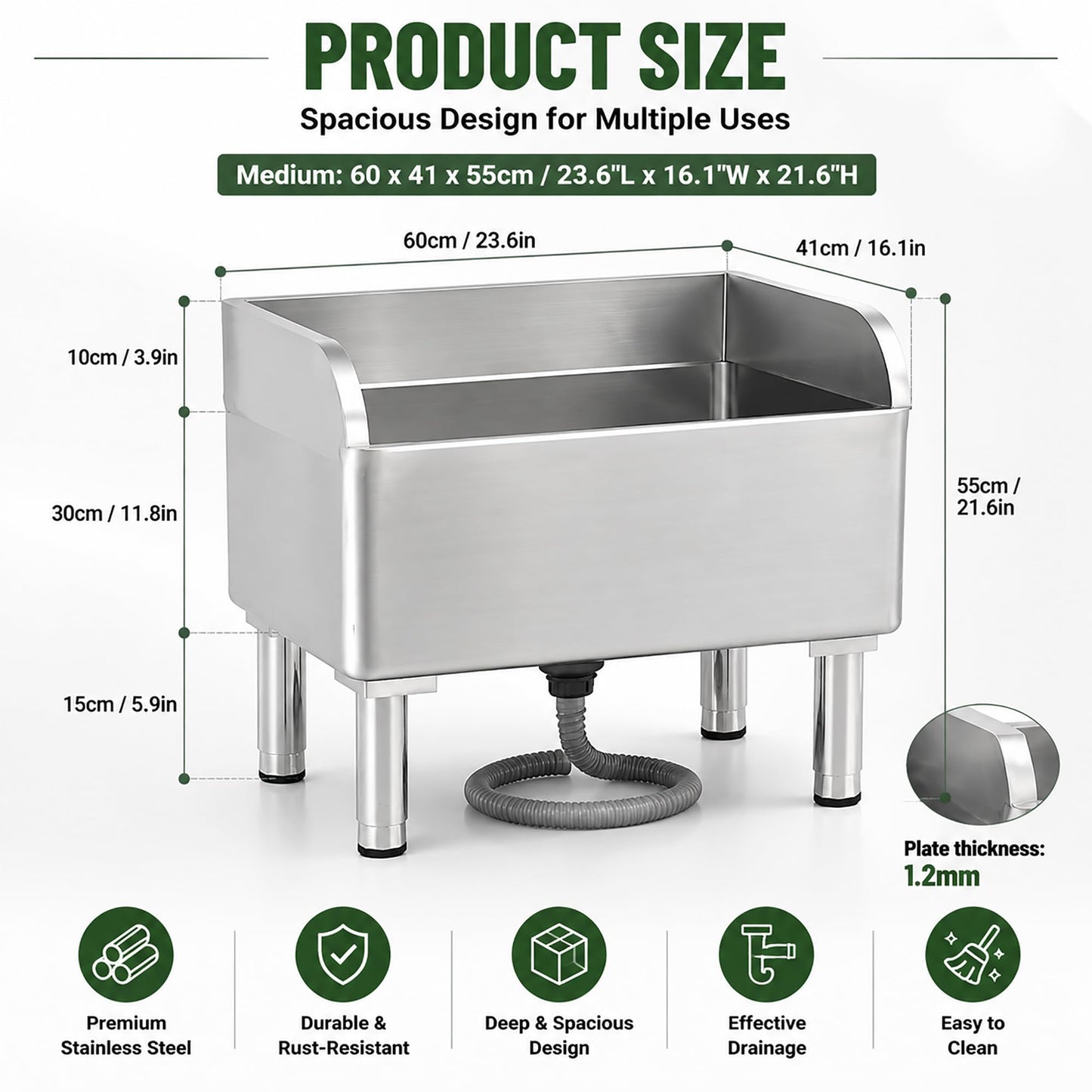 CYGJYZOD Floor Mop Sink With Drainage/Strainer,stainless steel utility sink,304 Stainless Steel,for Laundry Room,Kitchen, Restaurant, Garages (23.6"L x 16.1"W x 21.6"H)