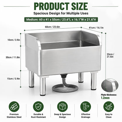 CYGJYZOD Floor Mop Sink With Drainage/Strainer,stainless steel utility sink,304 Stainless Steel,for Laundry Room,Kitchen, Restaurant, Garages (23.6"L x 16.1"W x 21.6"H)