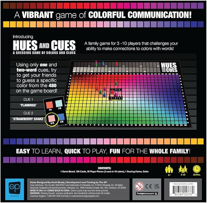 HUES and CUES - Vibrant Color Guessing Board Game for 3-10 Players Ages 8+ Connect Clues and Guess from 480 Color Squares