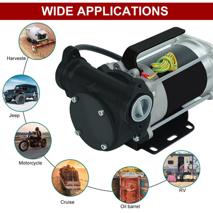 BLACKHORSE-RACING 12V DC Gasoline Fuel Transfer Pump, 15 GPM / 57 LPM Self-Priming Rotary Vane Motor Fuel Pump, Thermal Protected, for Gasoline Diesel Kerosene Mineral Spirits